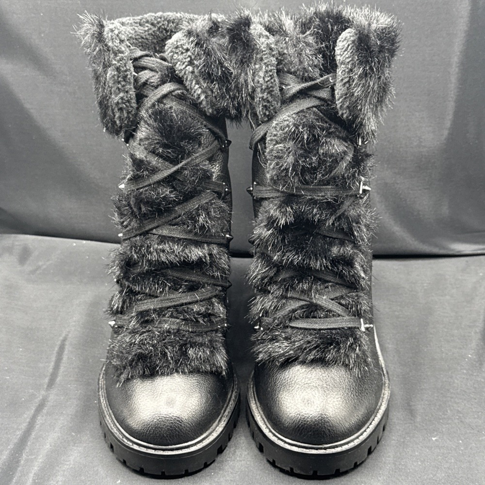 Size 8 - Guess Galway Faux Fur Ankle Boot Platform Black - Picture 5 of 8